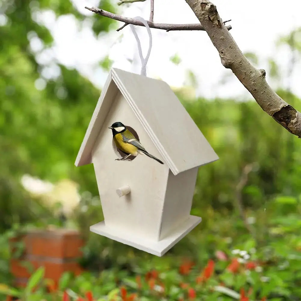 High-end Wooden Bird House For Outside To Paint Bird Nesting Box Handmade Birdhouse With Perch Diy Types Wall-mounted Nest V6x3