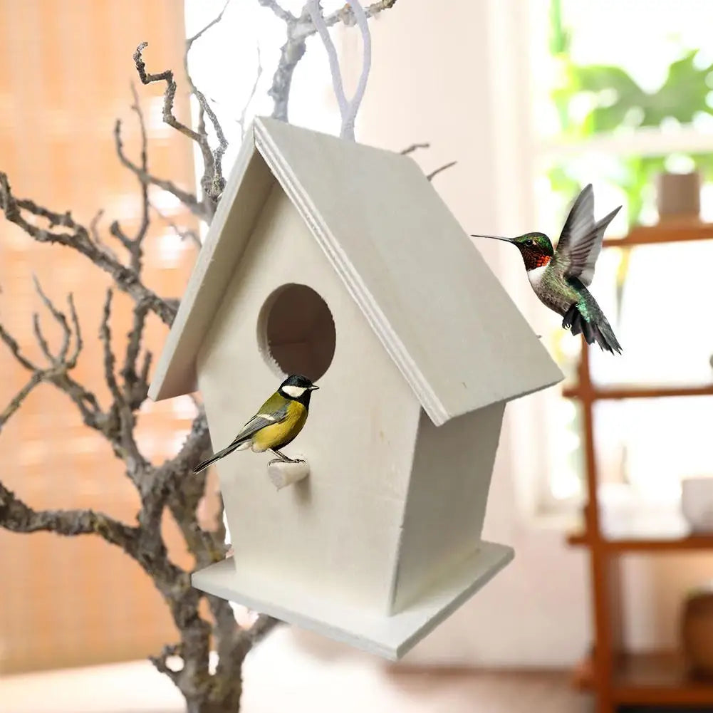 High-end Wooden Bird House For Outside To Paint Bird Nesting Box Handmade Birdhouse With Perch Diy Types Wall-mounted Nest V6x3