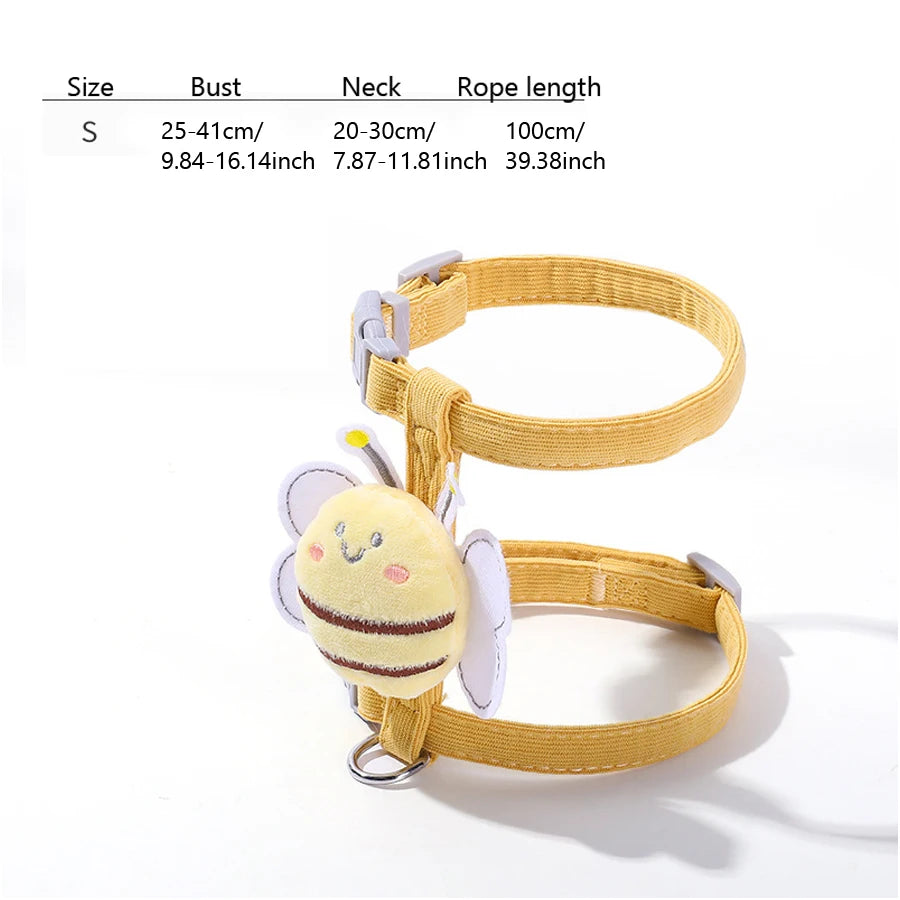 Cute Bee Adjustable Cat Harness Leash, Pets Collar for Small Dog Cats Safe and Comfortable Outdoor Walks