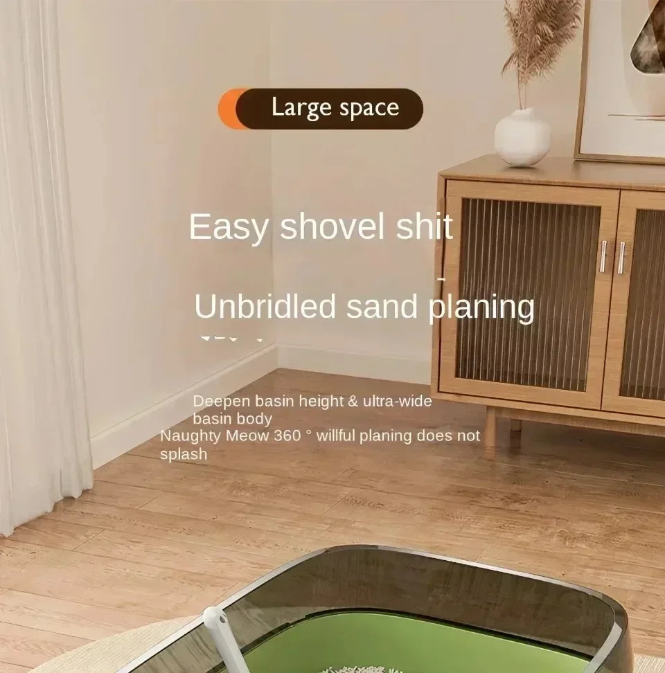 Open Cat Litter Box Thickening Kitty Sandbox Semi-enclosed High Side Splashproof Pet Bedpans with Litter Scoop Cat Supplies