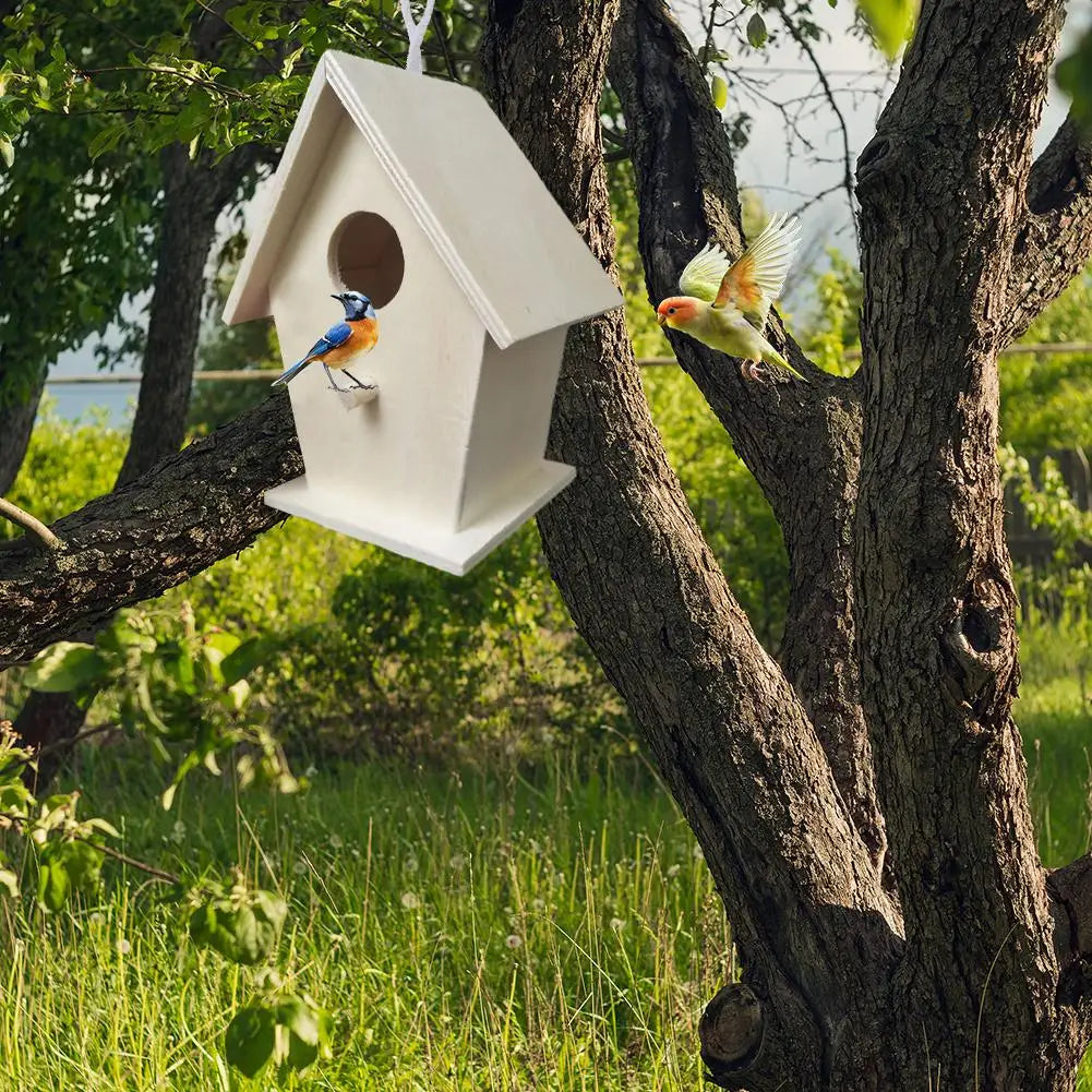 High-end Wooden Bird House For Outside To Paint Bird Nesting Box Handmade Birdhouse With Perch Diy Types Wall-mounted Nest V6x3