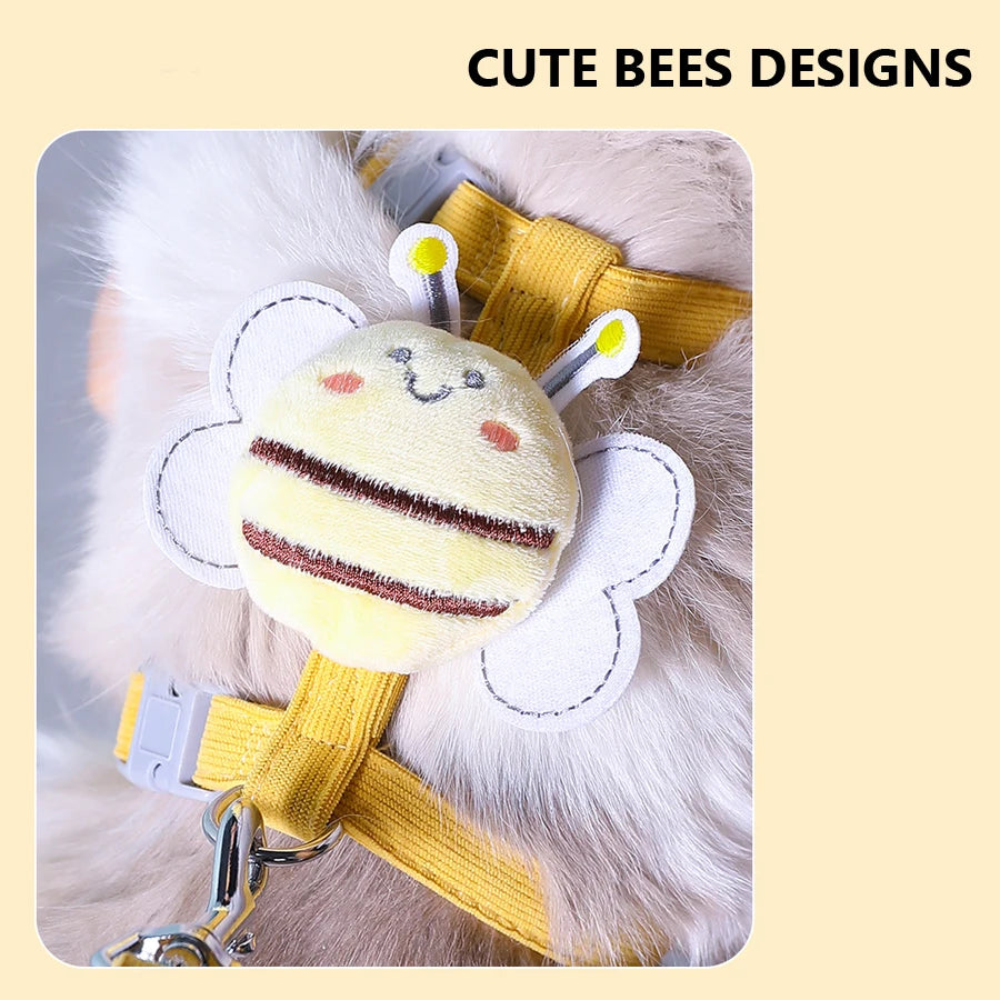 Cute Bee Adjustable Cat Harness Leash, Pets Collar for Small Dog Cats Safe and Comfortable Outdoor Walks