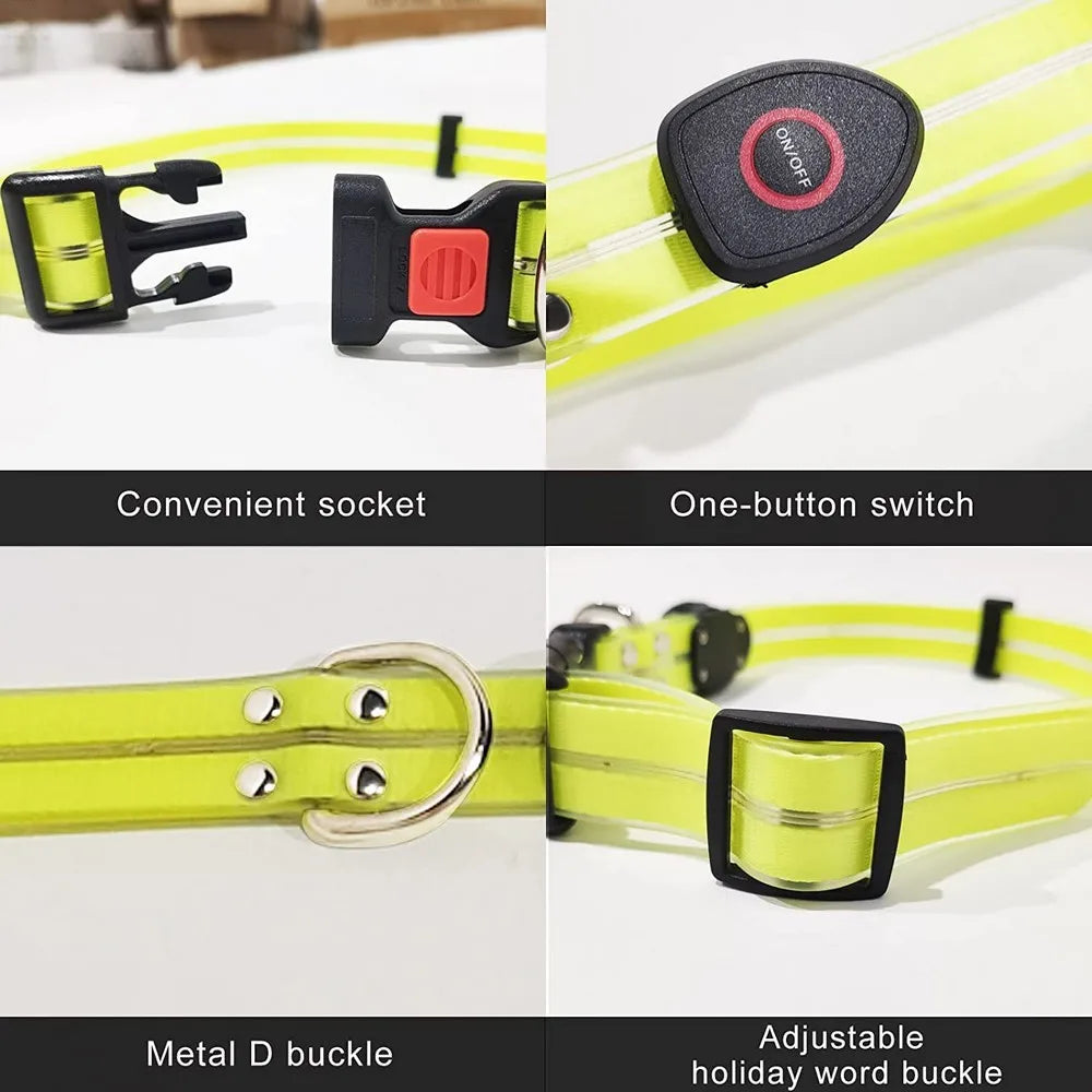 Pet Dog LED Light UP Leash USB Rechargeable PVC With Webbing Glowing Pet Leash Light Up Puppy Dog Night Walking No Collar
