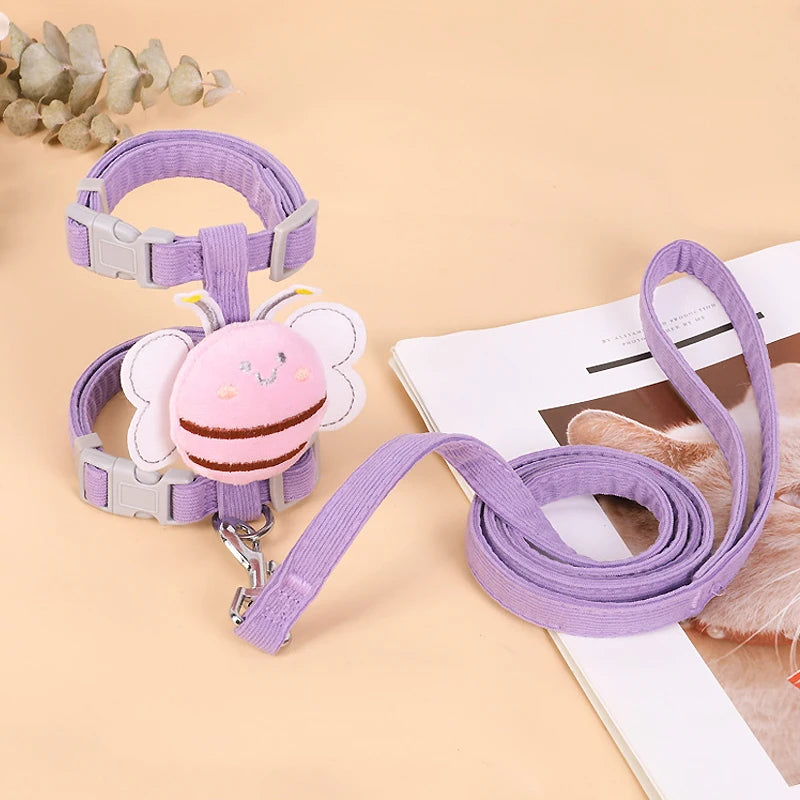Cute Bee Adjustable Cat Harness Leash, Pets Collar for Small Dog Cats Safe and Comfortable Outdoor Walks