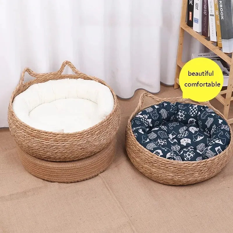 Purely natural woven cat bed, seasonal heating pad, universal washable pad, pet supplies accessory, suitable for all seasons.
