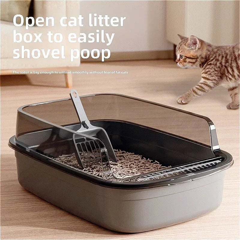 Open Cat Litter Box Thickening Kitty Sandbox Semi-enclosed High Side Splashproof Pet Bedpans with Litter Scoop Cat Supplies
