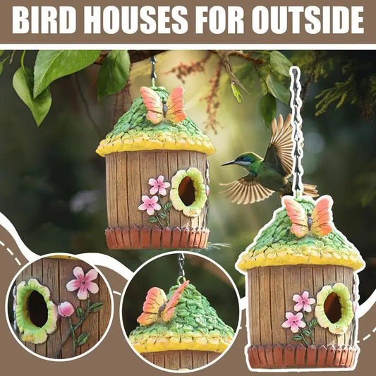 Garden Decoration Bird House Colorful Flowers And Butterfly Design Hanging Courtyard Garden Decoration Ornament Resin Crafts
