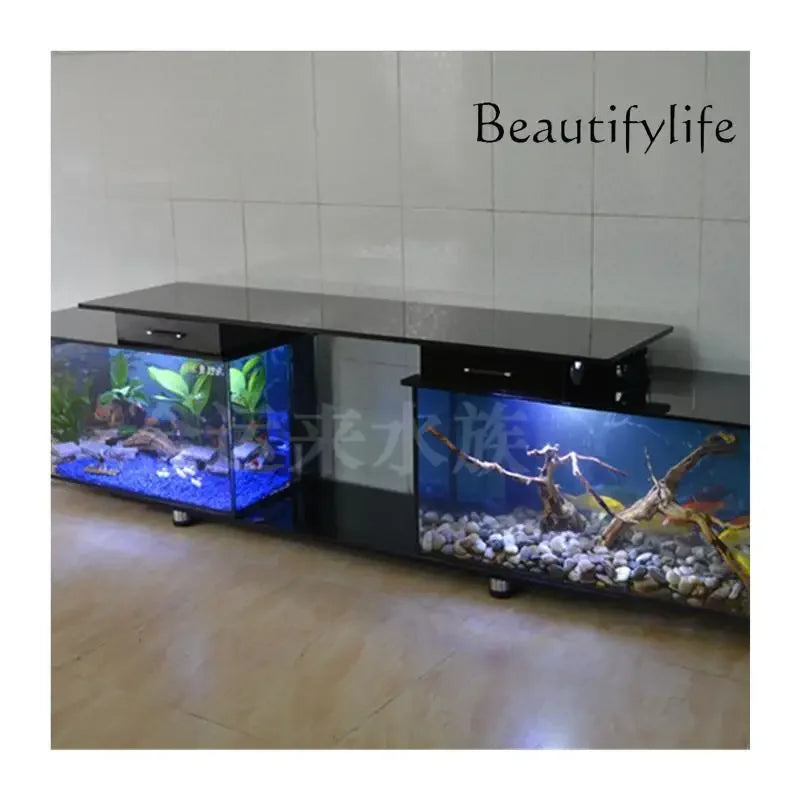 TV cabinet fish tank aquarium living room household ultra-white fish tank glass coffee table water-free double fish tank