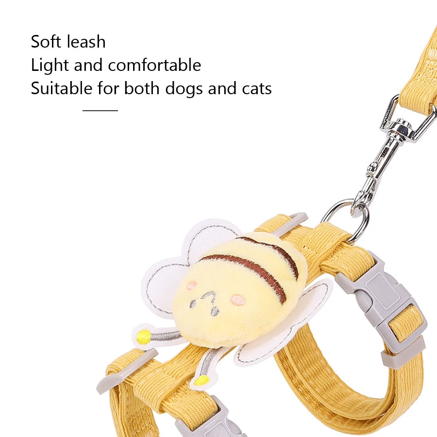 Cute Bee Adjustable Cat Harness Leash, Pets Collar for Small Dog Cats Safe and Comfortable Outdoor Walks