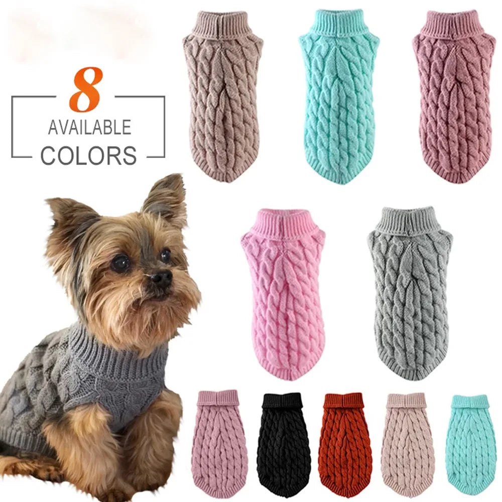 New Pet Small Pet Dog Clothes Sweater Fashion Autumn Winter Solid Fried Dough Twists Knitting Warm Comfort Clothing Wholesale