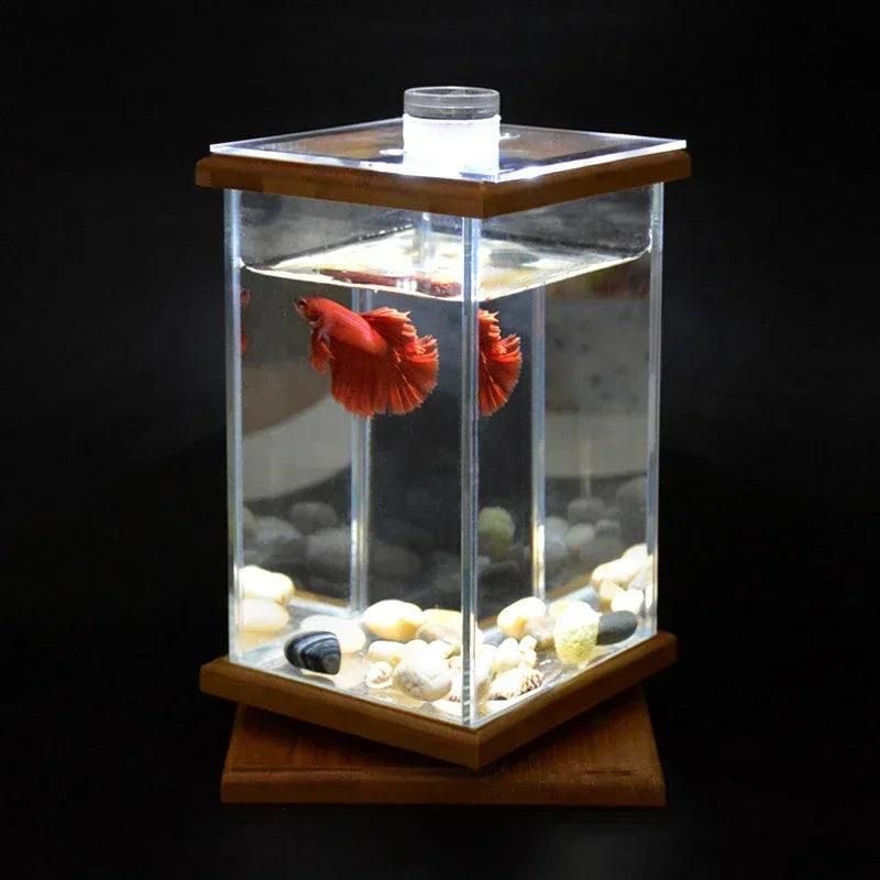 LED Cylindrical Fish Tank Mini Rotating Aquarium Office Desktop Glass Aquarium Decoration Fish Tank Aquarium Tank  Fish Tanks