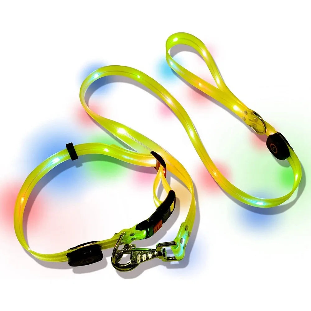 Pet Dog LED Light UP Leash USB Rechargeable PVC With Webbing Glowing Pet Leash Light Up Puppy Dog Night Walking No Collar