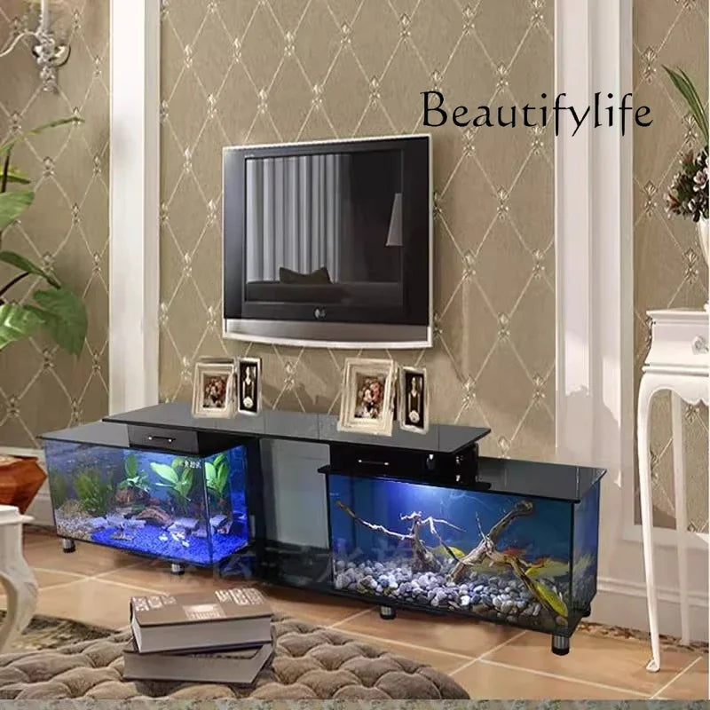 TV cabinet fish tank aquarium living room household ultra-white fish tank glass coffee table water-free double fish tank