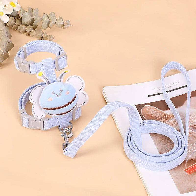 Cute Bee Adjustable Cat Harness Leash, Pets Collar for Small Dog Cats Safe and Comfortable Outdoor Walks