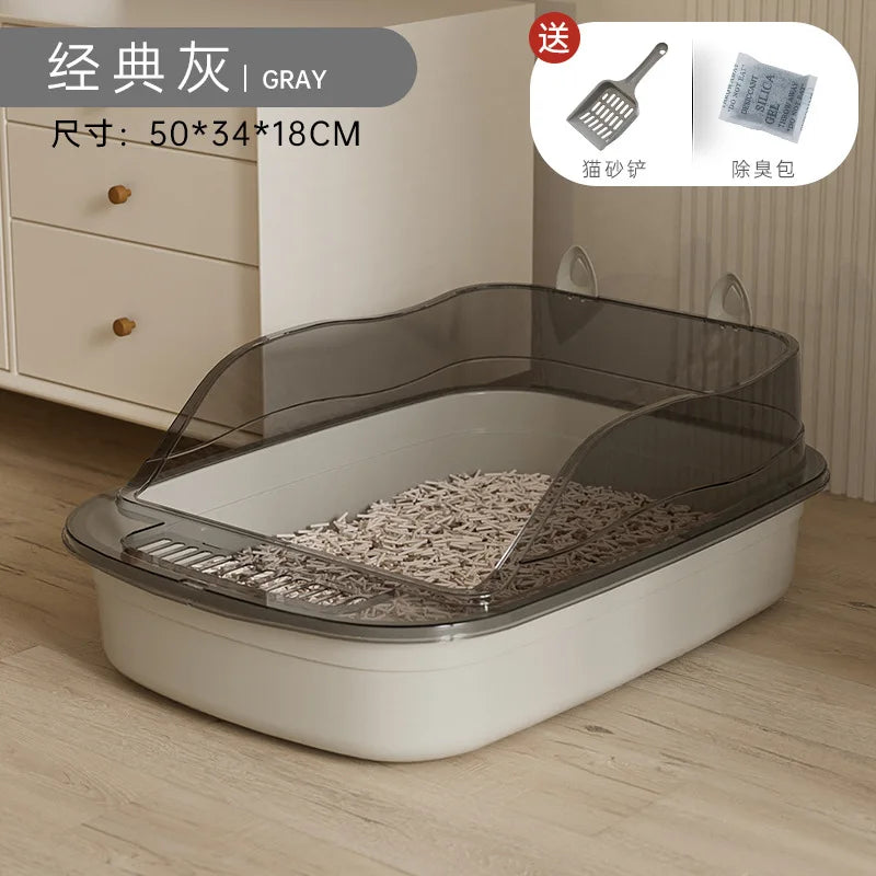 Open Cat Litter Box Thickening Kitty Sandbox Semi-enclosed High Side Splashproof Pet Bedpans with Litter Scoop Cat Supplies