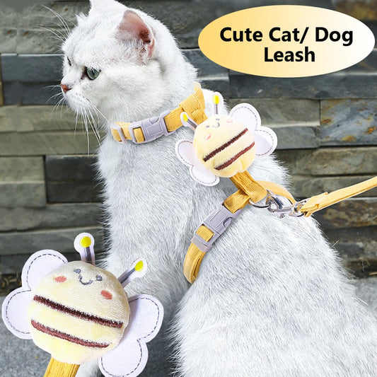 Cute Bee Adjustable Cat Harness Leash, Pets Collar for Small Dog Cats Safe and Comfortable Outdoor Walks