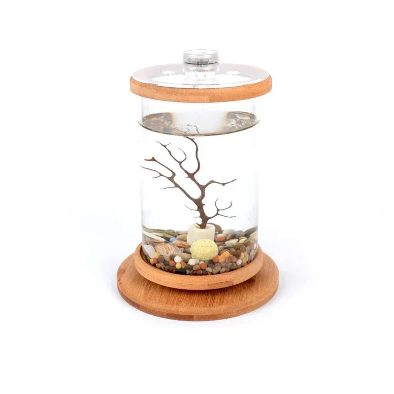 LED Cylindrical Fish Tank Mini Rotating Aquarium Office Desktop Glass Aquarium Decoration Fish Tank Aquarium Tank  Fish Tanks