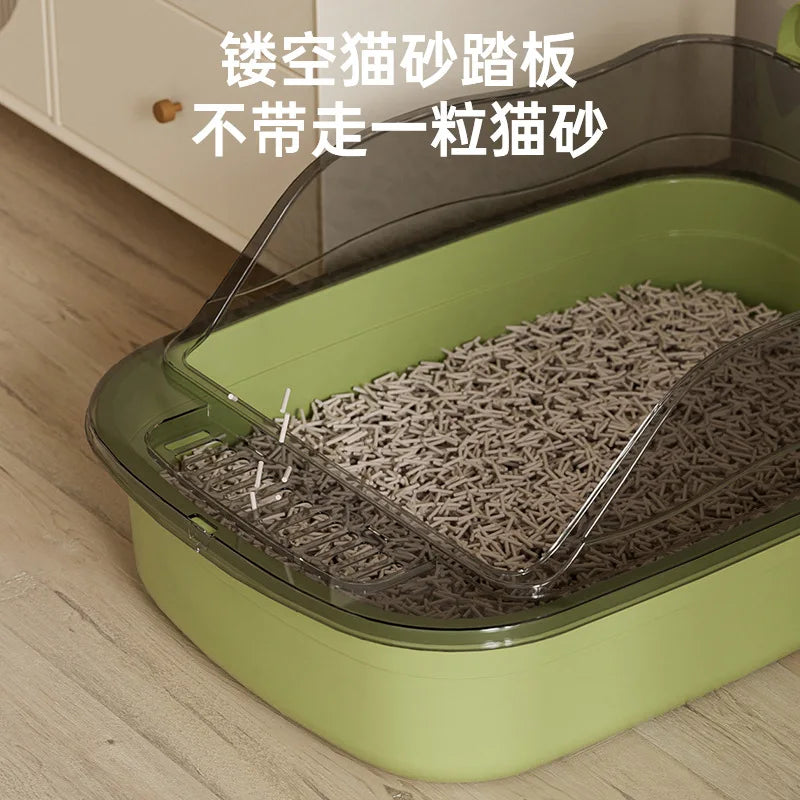Open Cat Litter Box Thickening Kitty Sandbox Semi-enclosed High Side Splashproof Pet Bedpans with Litter Scoop Cat Supplies