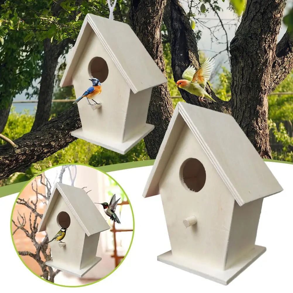 High-end Wooden Bird House For Outside To Paint Bird Nesting Box Handmade Birdhouse With Perch Diy Types Wall-mounted Nest V6x3
