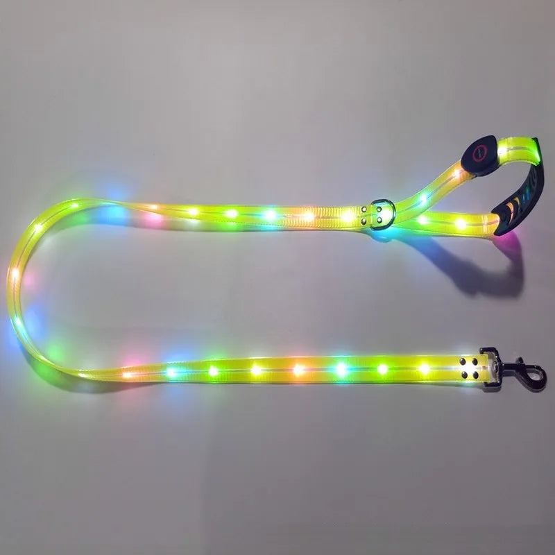 Pet Dog LED Light UP Leash USB Rechargeable PVC With Webbing Glowing Pet Leash Light Up Puppy Dog Night Walking No Collar