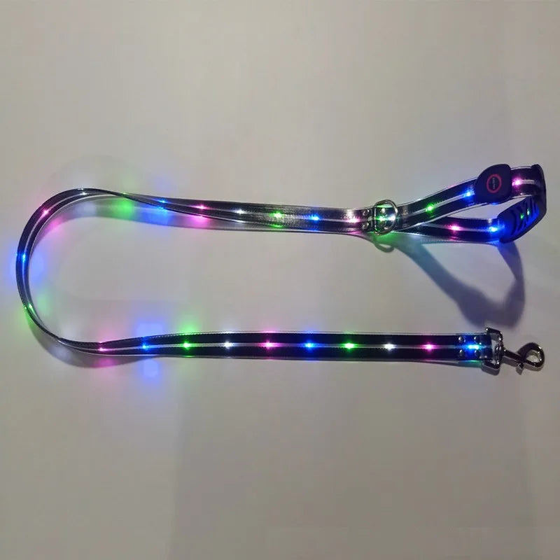 Pet Dog LED Light UP Leash USB Rechargeable PVC With Webbing Glowing Pet Leash Light Up Puppy Dog Night Walking No Collar