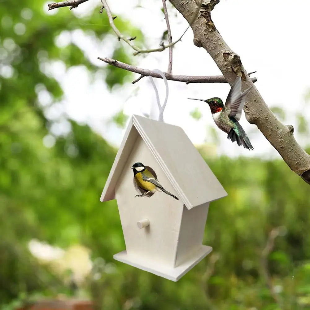 High-end Wooden Bird House For Outside To Paint Bird Nesting Box Handmade Birdhouse With Perch Diy Types Wall-mounted Nest V6x3