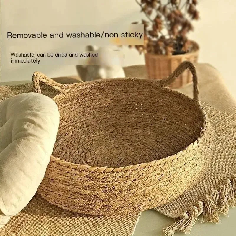Purely natural woven cat bed, seasonal heating pad, universal washable pad, pet supplies accessory, suitable for all seasons.