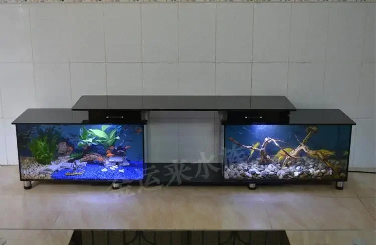TV cabinet fish tank aquarium living room household ultra-white fish tank glass coffee table water-free double fish tank
