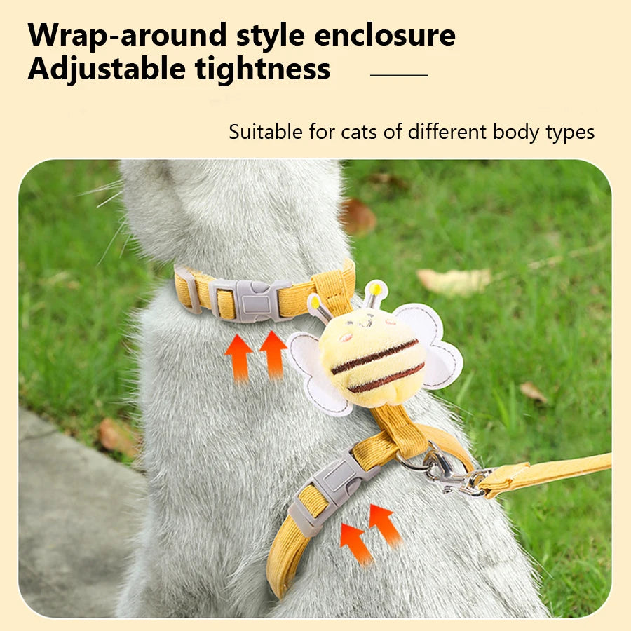 Cute Bee Adjustable Cat Harness Leash, Pets Collar for Small Dog Cats Safe and Comfortable Outdoor Walks