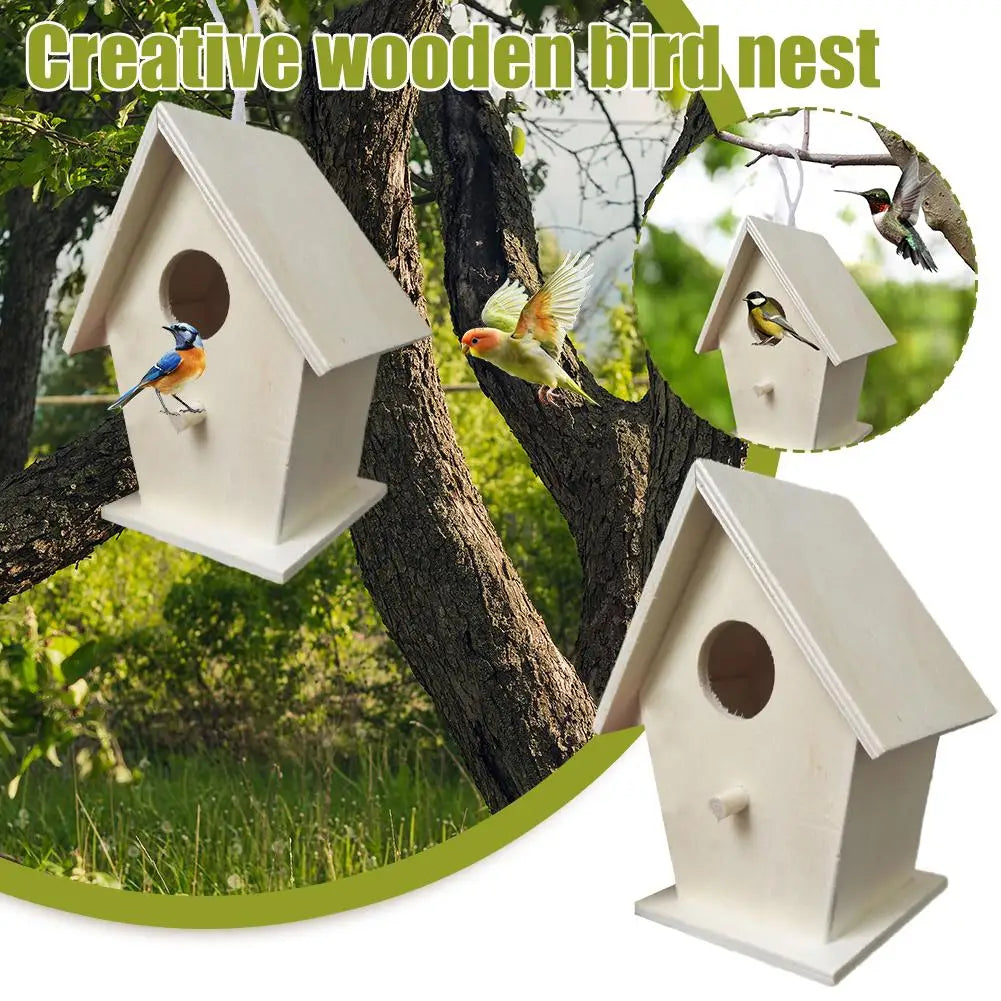 High-end Wooden Bird House For Outside To Paint Bird Nesting Box Handmade Birdhouse With Perch Diy Types Wall-mounted Nest V6x3