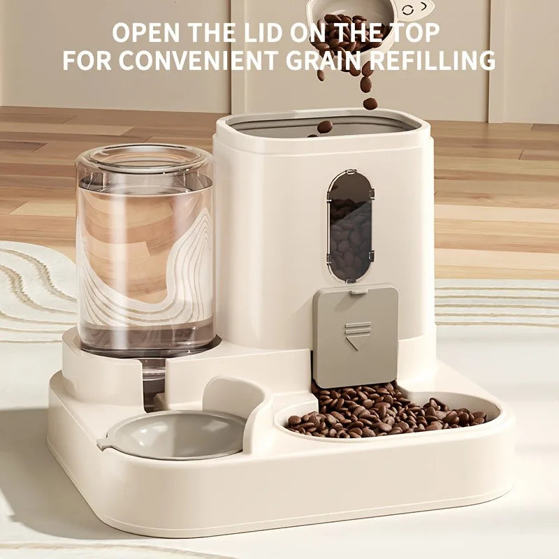 2-in-1 cat food water dispenser, fully automatic feeding and drinking machine, cute pet water kettle
